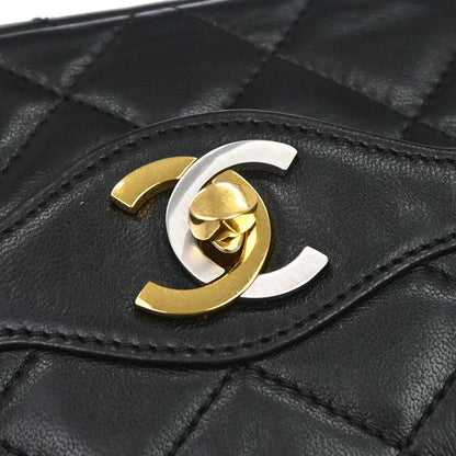 Chanel 1986-1988 Black Lambskin Paris Single Flap Shoulder Bag