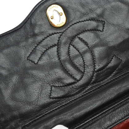 Chanel 1986-1988 Black Lambskin Paris Single Flap Shoulder Bag