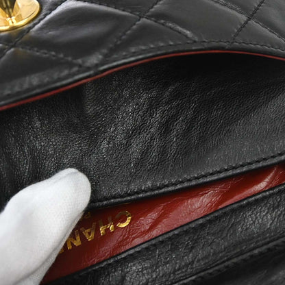 Chanel 1986-1988 Black Lambskin Paris Single Flap Shoulder Bag