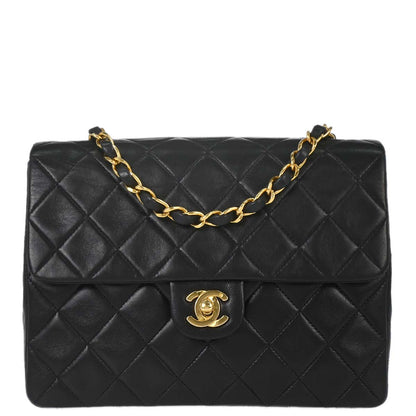 Chanel 1997-1999 Black Lambskin Classic Square Flap Shoulder Bag 20