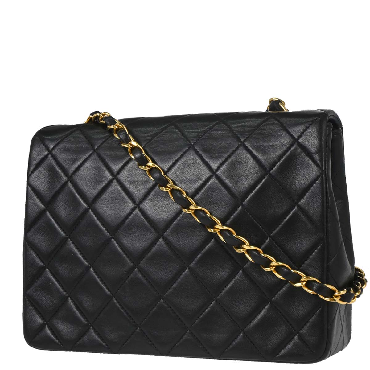 Chanel 1997-1999 Black Lambskin Classic Square Flap Shoulder Bag 20