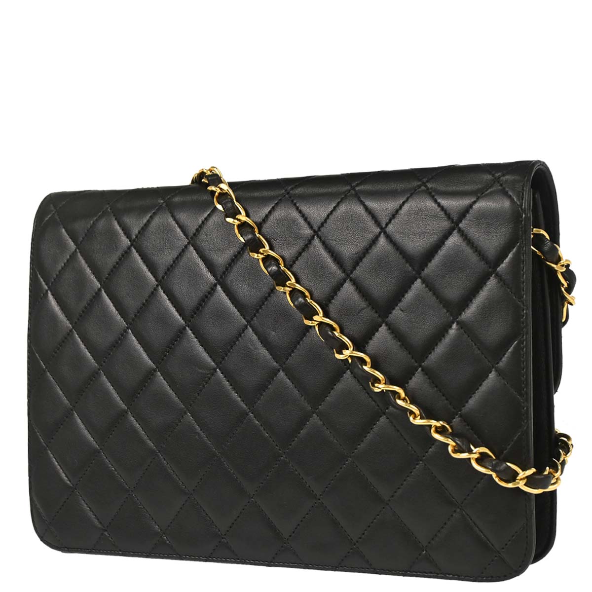 Chanel Black Lambskin Pushlock Medium Half Flap Shoulder Bag