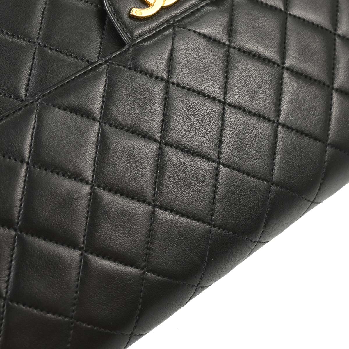 Chanel Black Lambskin Pushlock Medium Half Flap Shoulder Bag
