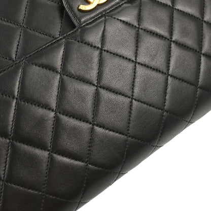 Chanel Black Lambskin Pushlock Medium Half Flap Shoulder Bag