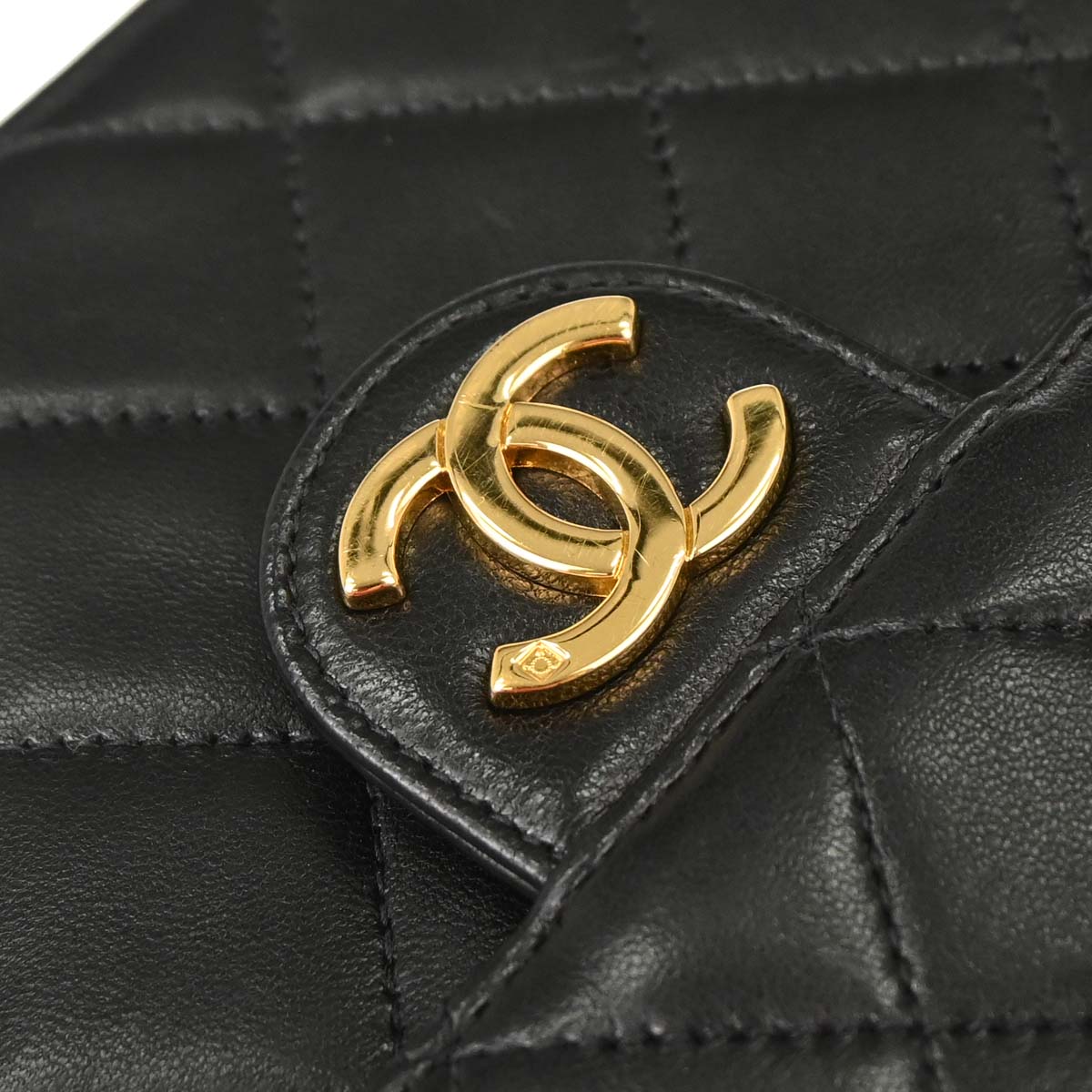 Chanel Black Lambskin Pushlock Medium Half Flap Shoulder Bag