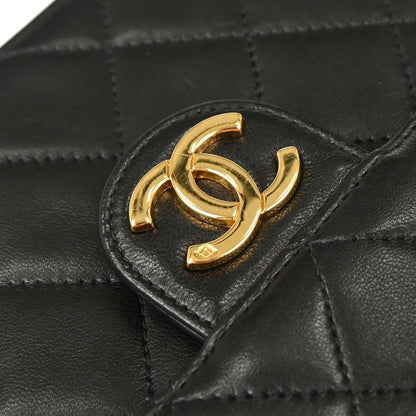 Chanel Black Lambskin Pushlock Medium Half Flap Shoulder Bag