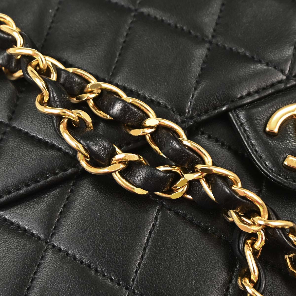 Chanel Black Lambskin Pushlock Medium Half Flap Shoulder Bag