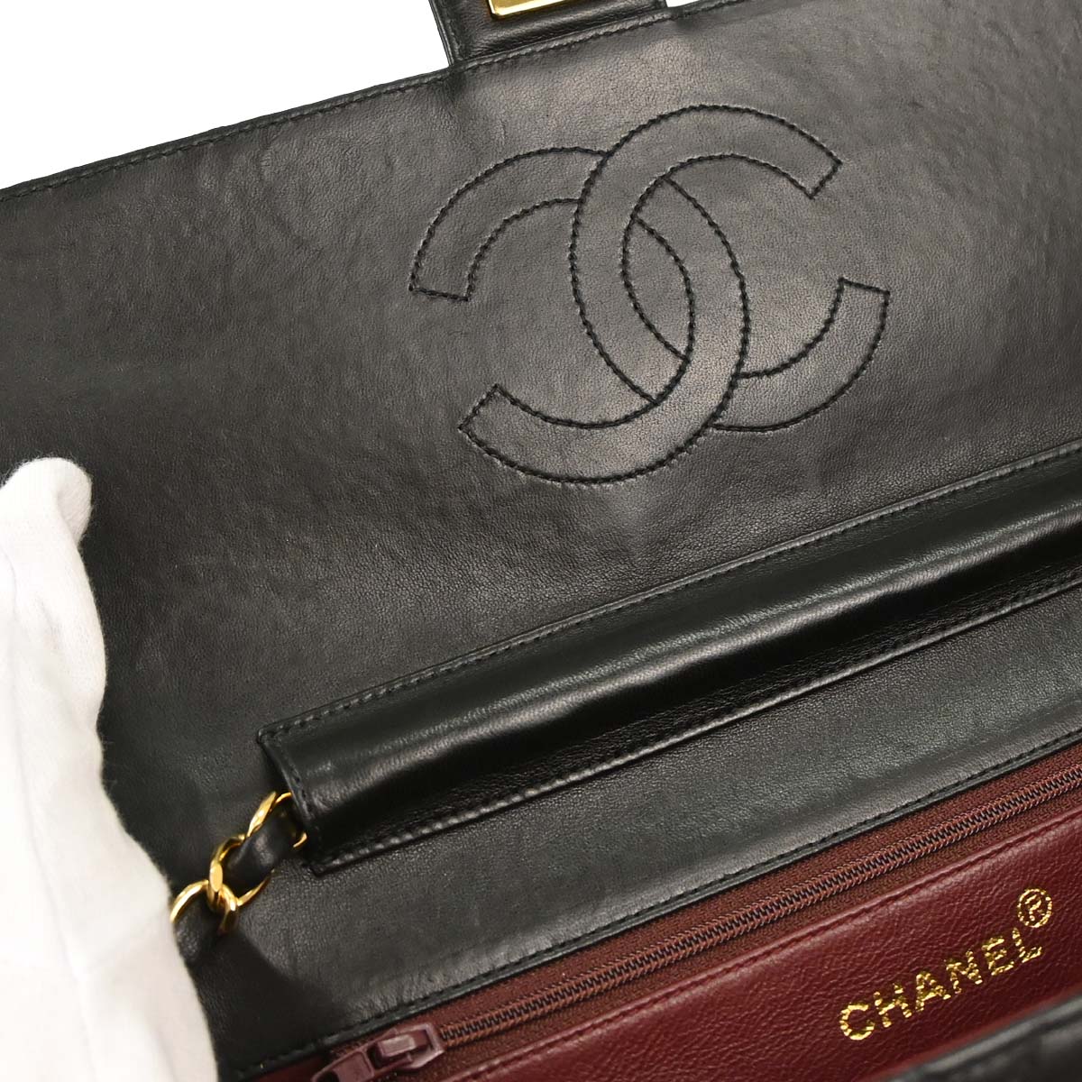 Chanel Black Lambskin Pushlock Medium Half Flap Shoulder Bag