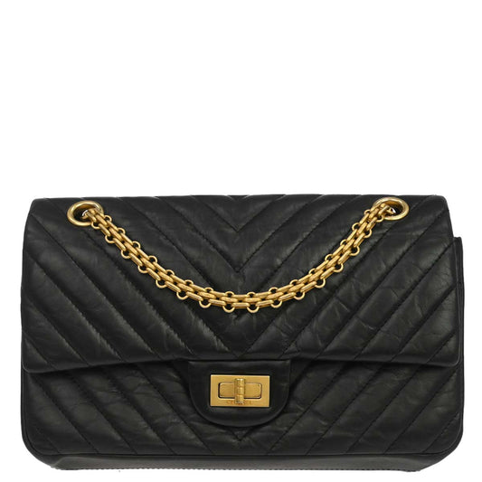 Chanel Black Calfskin Chevron 2.55 Small Double Flap Shoulder Bag