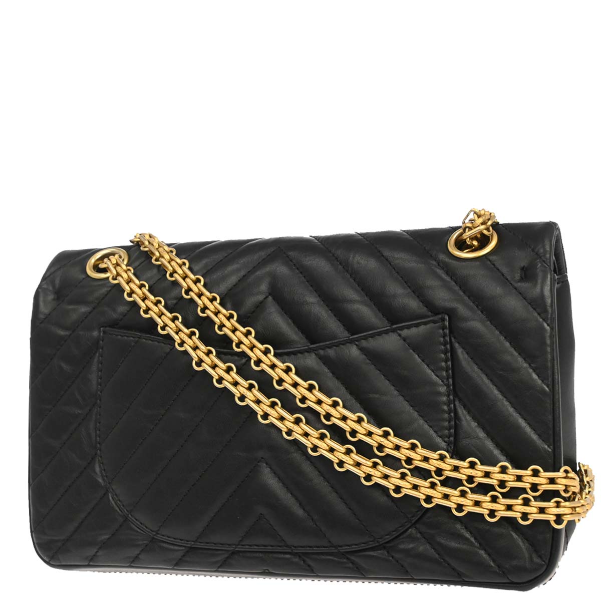Chanel Black Calfskin Chevron 2.55 Small Double Flap Shoulder Bag