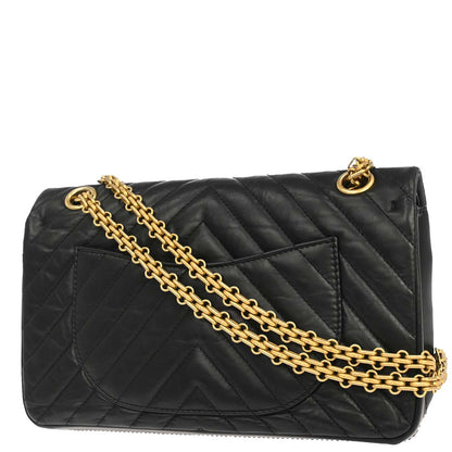 Chanel Black Calfskin Chevron 2.55 Small Double Flap Shoulder Bag