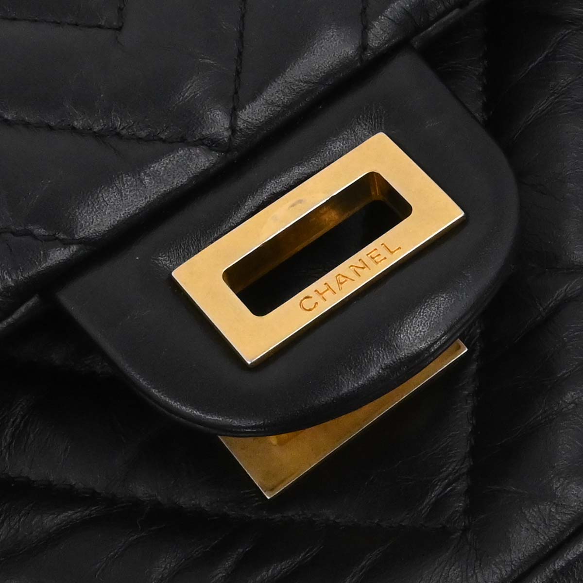 Chanel Black Calfskin Chevron 2.55 Small Double Flap Shoulder Bag