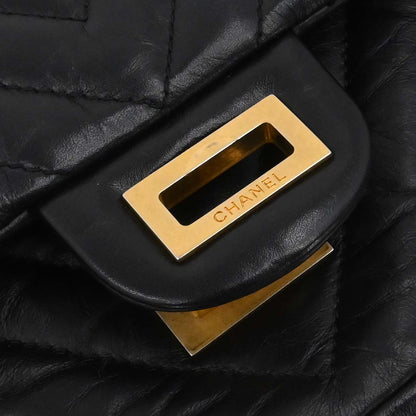 Chanel Black Calfskin Chevron 2.55 Small Double Flap Shoulder Bag