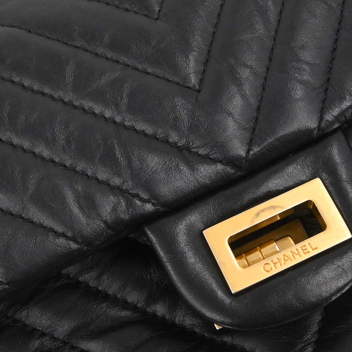 Chanel Black Calfskin Chevron 2.55 Small Double Flap Shoulder Bag
