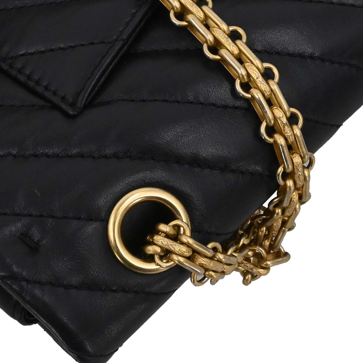 Chanel Black Calfskin Chevron 2.55 Small Double Flap Shoulder Bag