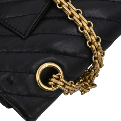 Chanel Black Calfskin Chevron 2.55 Small Double Flap Shoulder Bag