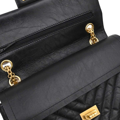 Chanel Black Calfskin Chevron 2.55 Small Double Flap Shoulder Bag