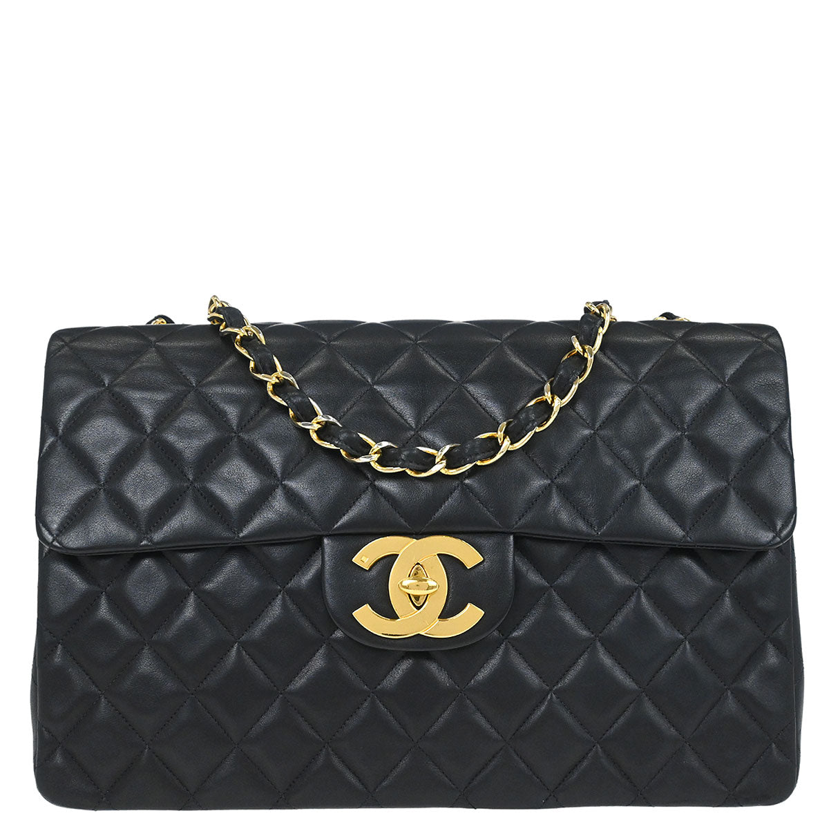 Chanel 1994-1996 Black Lambskin Maxi Classic Flap Shoulder Bag