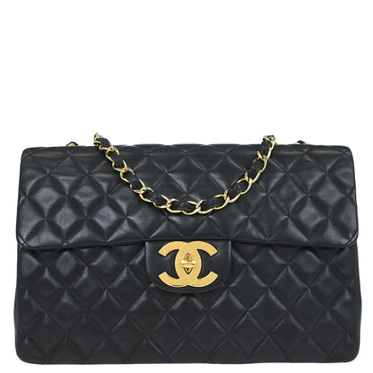 Chanel 1994-1996 Black Lambskin Maxi Classic Flap Shoulder Bag