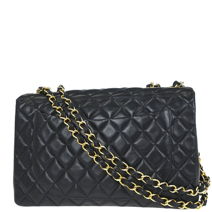 Chanel 1994-1996 Black Lambskin Maxi Classic Flap Shoulder Bag