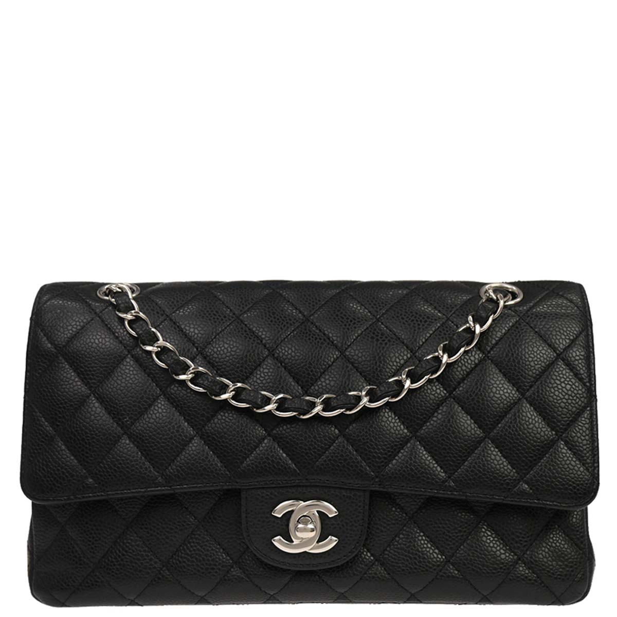 Chanel 2009-2010 Black Caviar Skin Medium Classic Double Flap Shoulder Bag