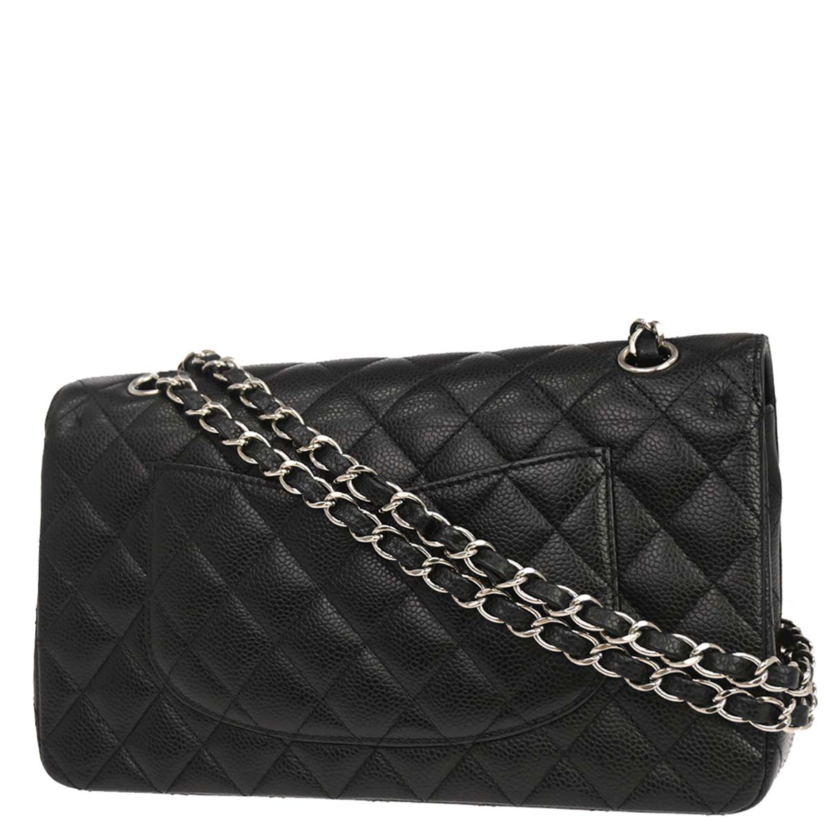 Chanel 2009-2010 Black Caviar Skin Medium Classic Double Flap Shoulder Bag