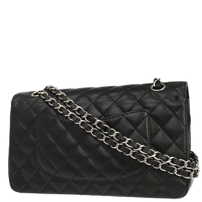 Chanel 2009-2010 Black Caviar Skin Medium Classic Double Flap Shoulder Bag