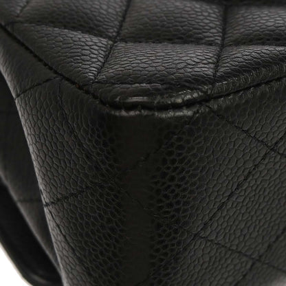 Chanel 2009-2010 Black Caviar Skin Medium Classic Double Flap Shoulder Bag