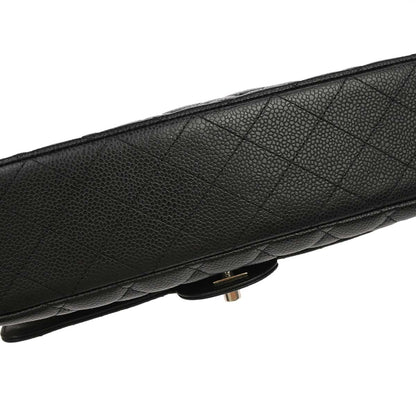 Chanel 2009-2010 Black Caviar Skin Medium Classic Double Flap Shoulder Bag