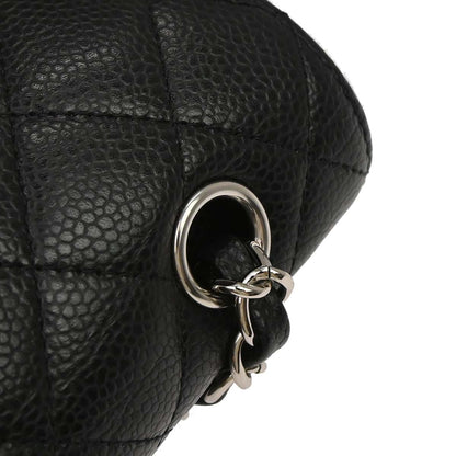 Chanel 2009-2010 Black Caviar Skin Medium Classic Double Flap Shoulder Bag