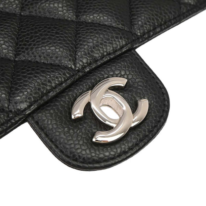 Chanel 2009-2010 Black Caviar Skin Medium Classic Double Flap Shoulder Bag