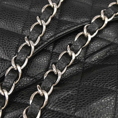 Chanel 2009-2010 Black Caviar Skin Medium Classic Double Flap Shoulder Bag