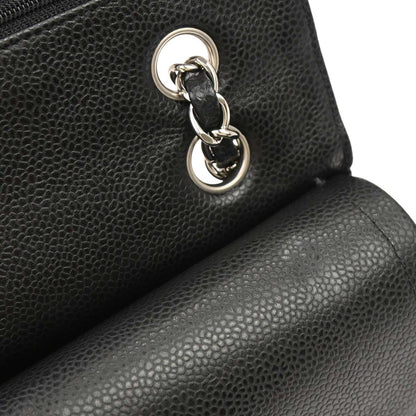 Chanel 2009-2010 Black Caviar Skin Medium Classic Double Flap Shoulder Bag
