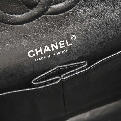 Chanel 2009-2010 Black Caviar Skin Medium Classic Double Flap Shoulder Bag