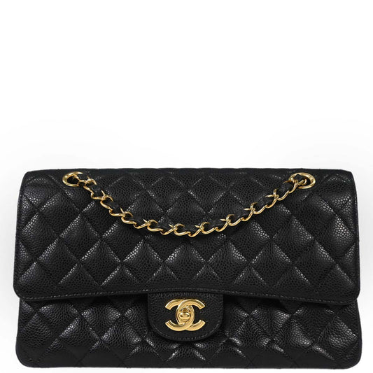 Chanel 2011 Black Caviar Skin Medium Classic Double Flap Shoulder Bag