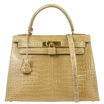 Hermes * Poussiere Porosus Lisse Kelly 28 Sellier Shoulder Handbag