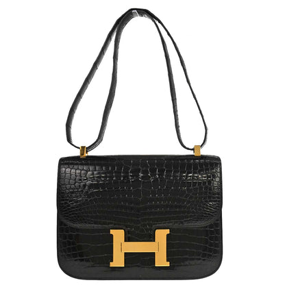 Hermes * Black Porosus Constance 23 Shoulder Bag
