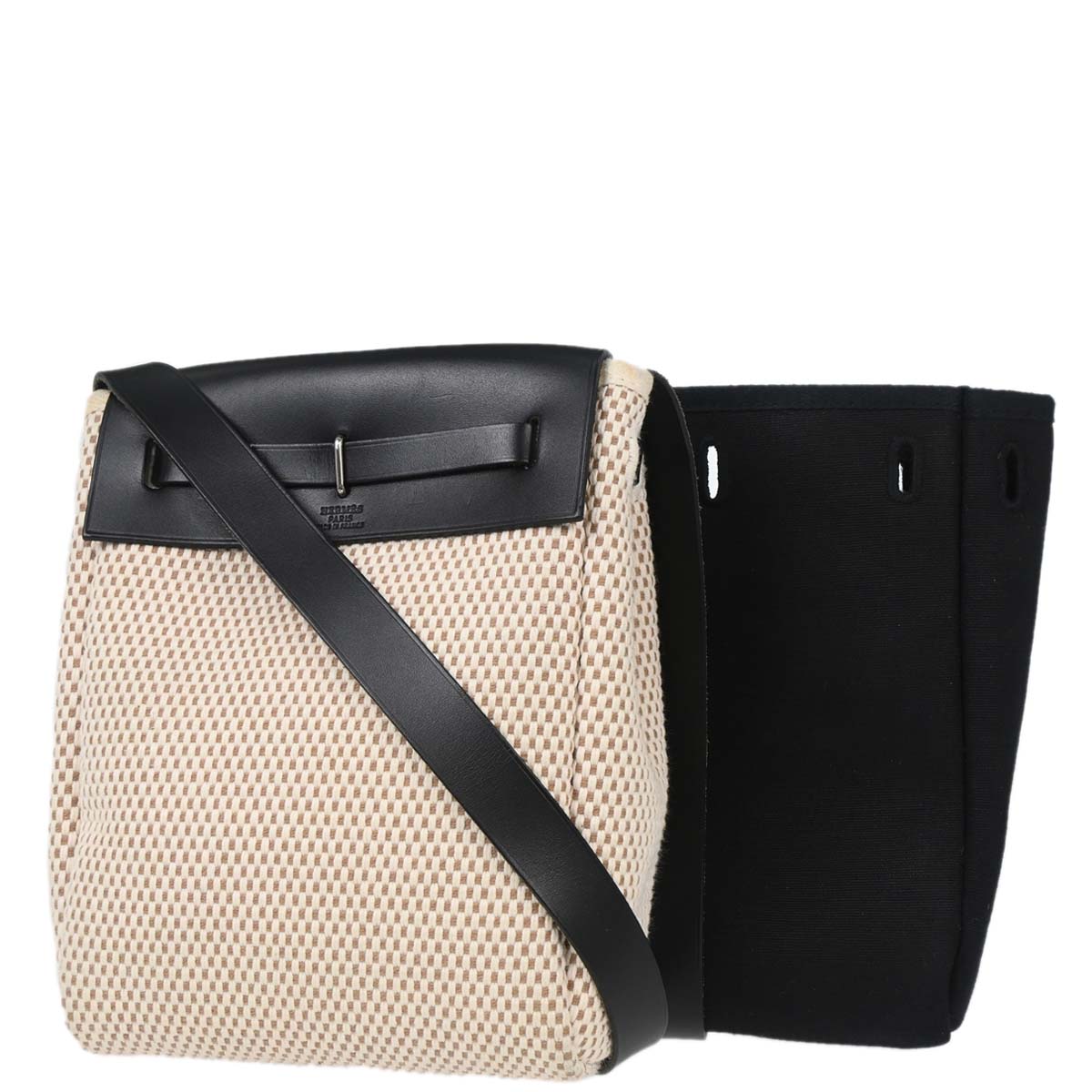 Hermes Black Natural Toile Officier GM Herbag TPM 2 in 1 Shoulder Bag