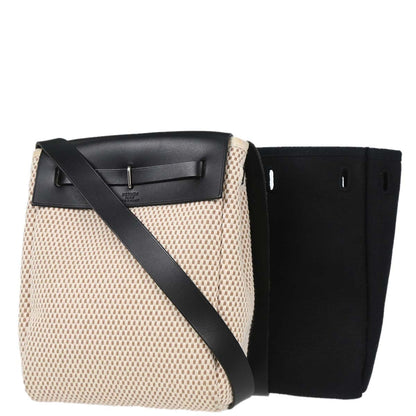 Hermes Black Natural Toile Officier GM Herbag TPM 2 in 1 Shoulder Bag