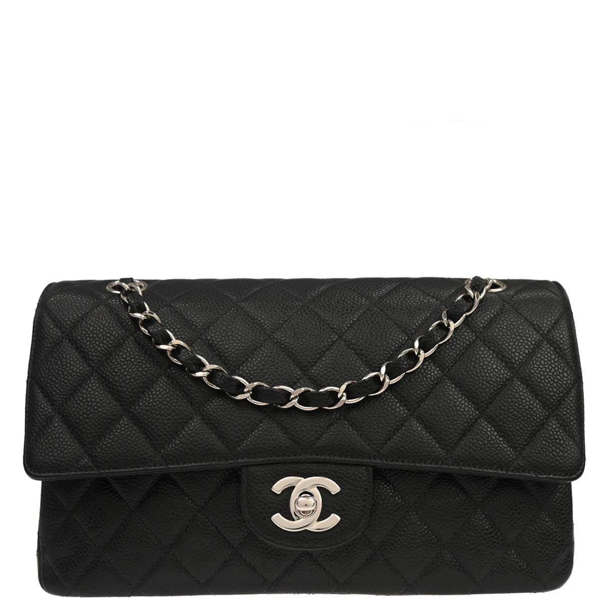 Chanel 2000-2002 Black Caviar Skin Medium Classic Double Flap Shoulder Bag