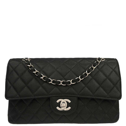 Chanel 2000-2002 Black Caviar Skin Medium Classic Double Flap Shoulder Bag
