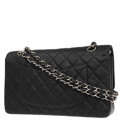 Chanel 2000-2002 Black Caviar Skin Medium Classic Double Flap Shoulder Bag