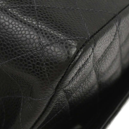 Chanel 2000-2002 Black Caviar Skin Medium Classic Double Flap Shoulder Bag