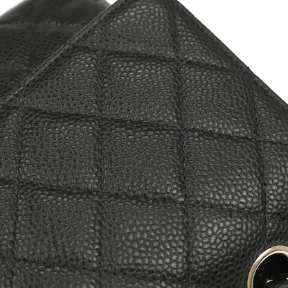 Chanel 2000-2002 Black Caviar Skin Medium Classic Double Flap Shoulder Bag