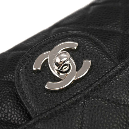 Chanel 2000-2002 Black Caviar Skin Medium Classic Double Flap Shoulder Bag