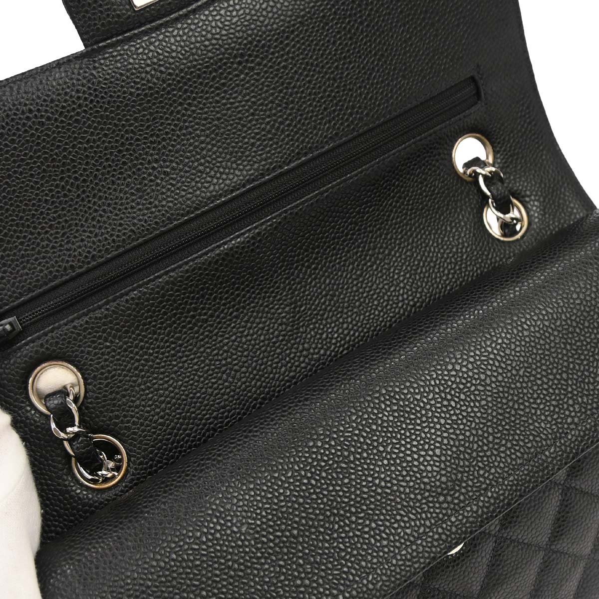 Chanel 2000-2002 Black Caviar Skin Medium Classic Double Flap Shoulder Bag