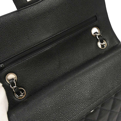 Chanel 2000-2002 Black Caviar Skin Medium Classic Double Flap Shoulder Bag