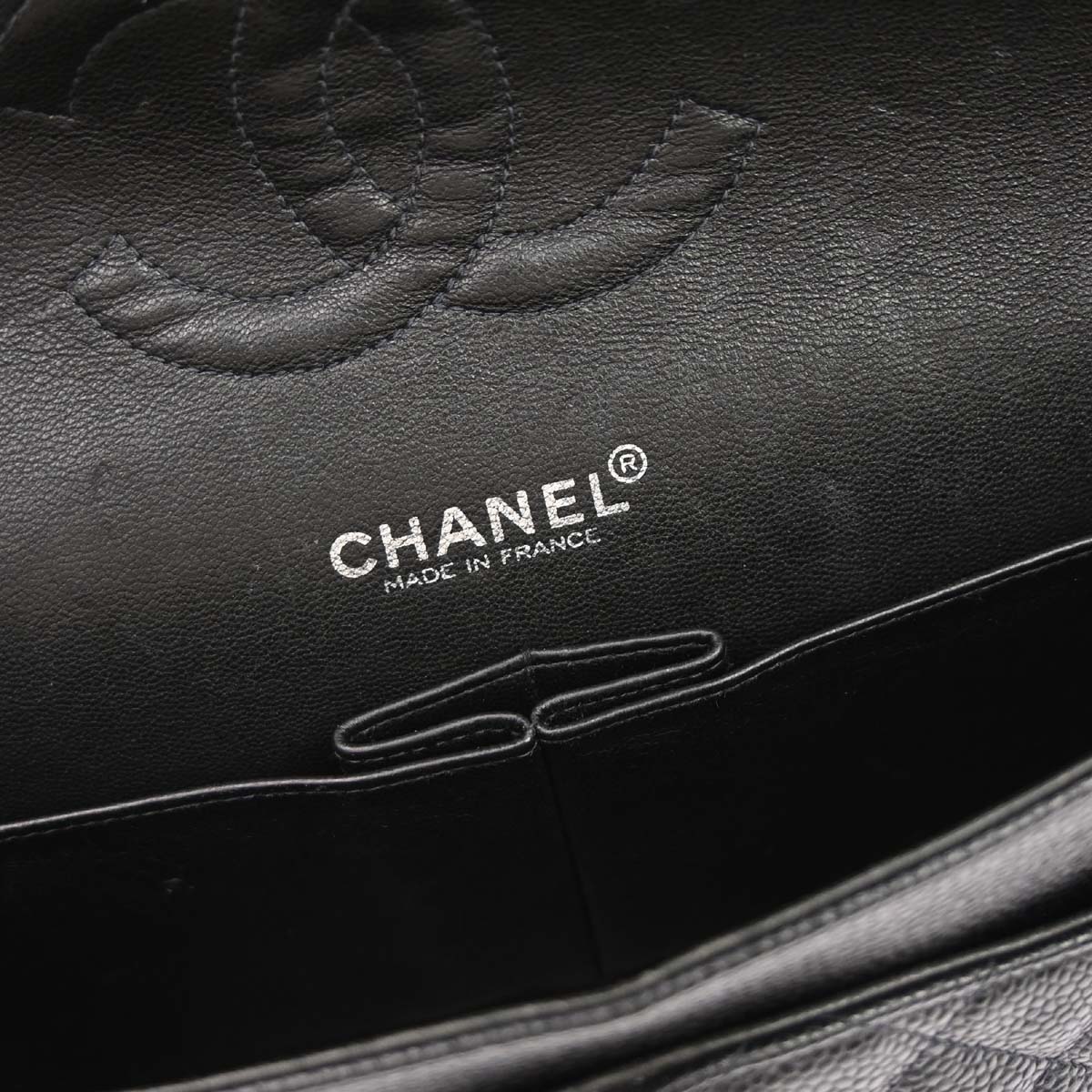 Chanel 2000-2002 Black Caviar Skin Medium Classic Double Flap Shoulder Bag