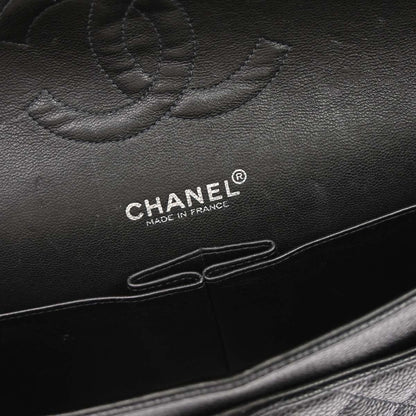 Chanel 2000-2002 Black Caviar Skin Medium Classic Double Flap Shoulder Bag