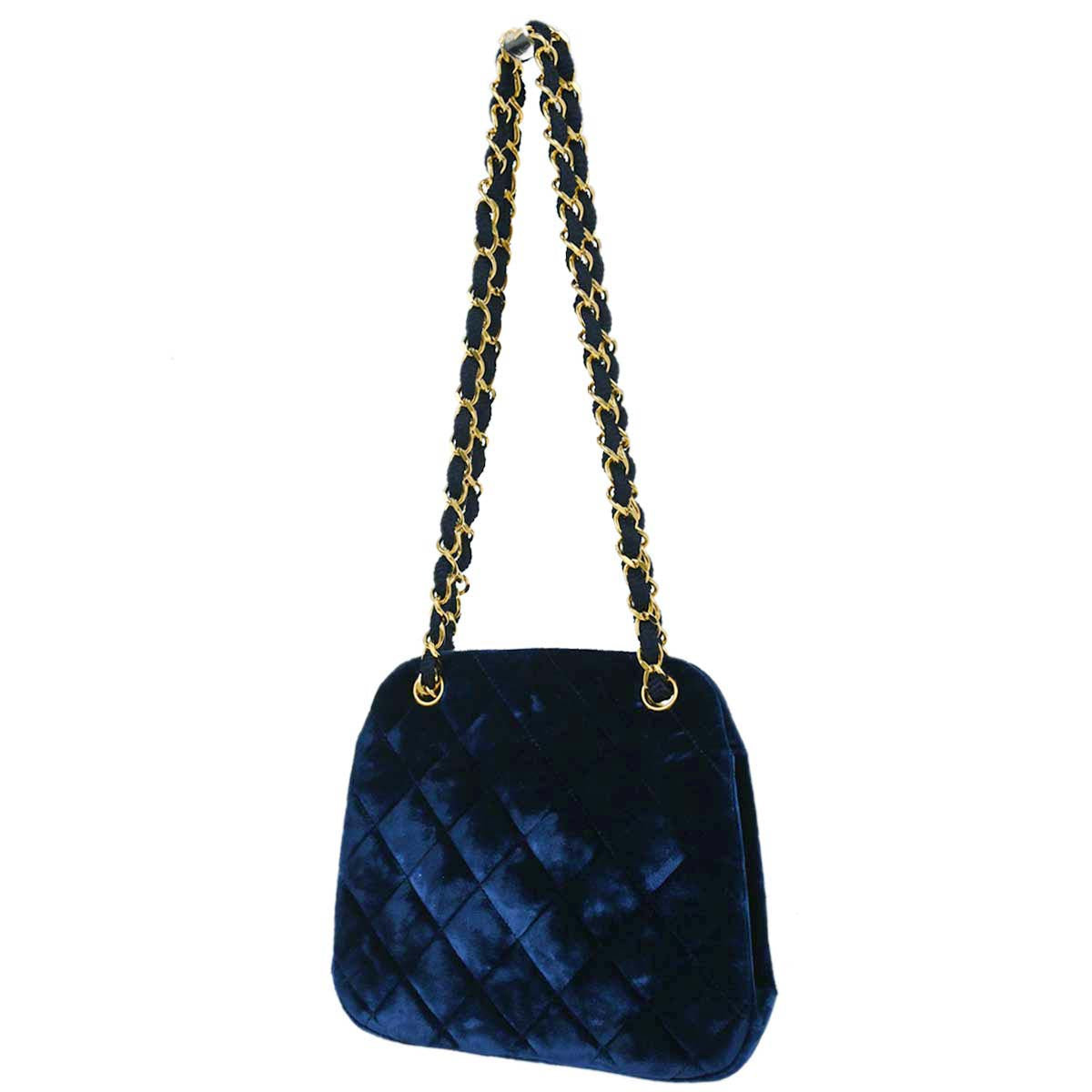 Chanel Blue Velvet Chain Handbag